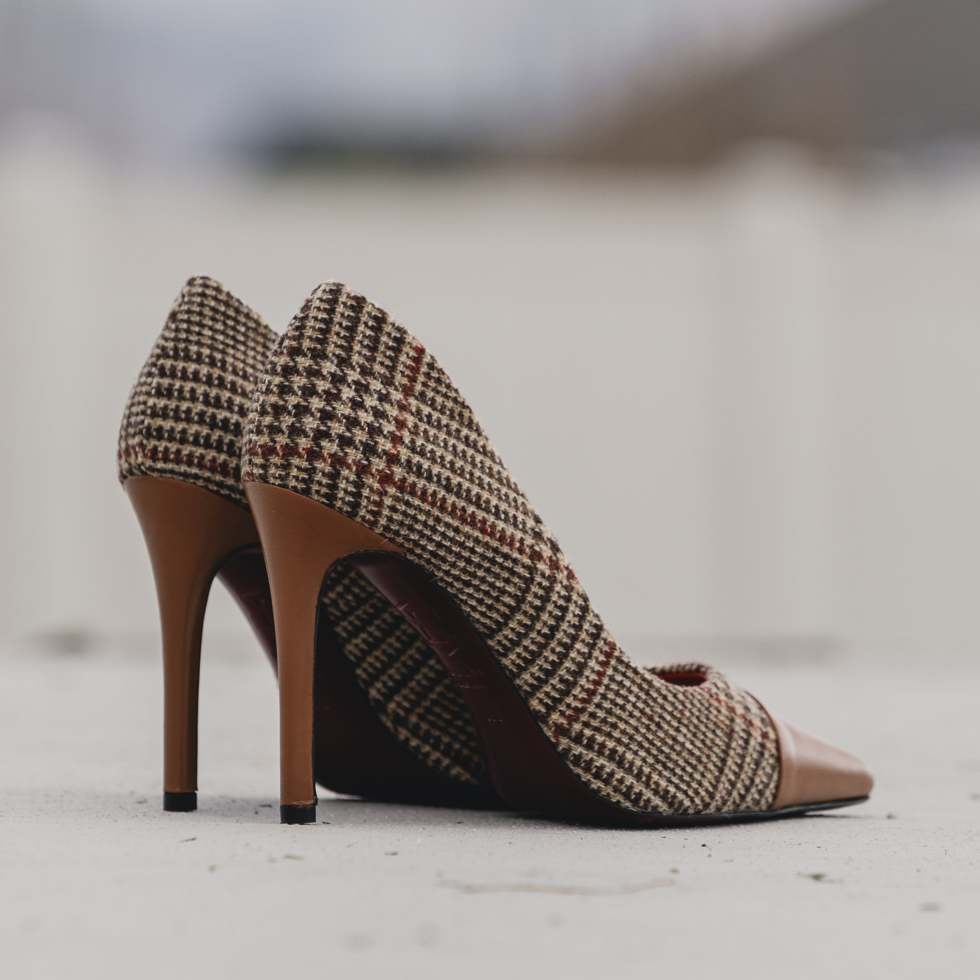 Whiskey Tweed High Heel Tweed Wool High Heel Stitched Leather Goods Whiskey Tweed High Heel Tweed Wool High Heel Stitched Leather Goods